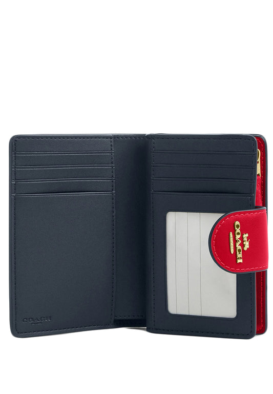 Coach Medium Corner Zip Wallet In Signature Canvas - Denim/Bold Red