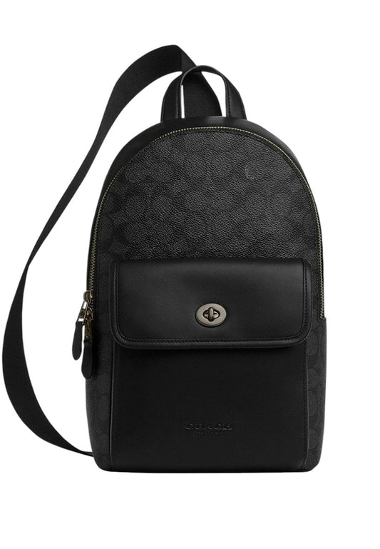 Coach Mens Turnlock Sling Pack In Signature Canvas - Black