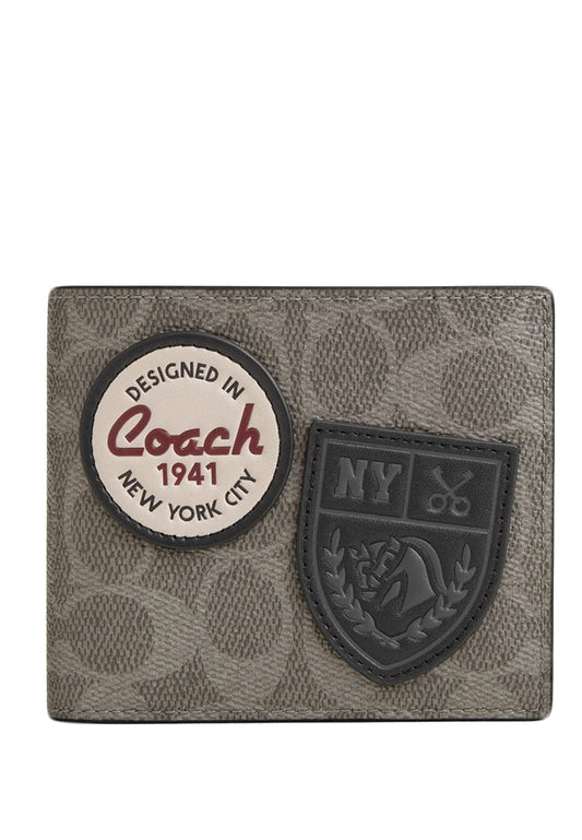 Coach Mens 3-In-1 Wallet In Signature Canvas With Patches - Grey/Multi