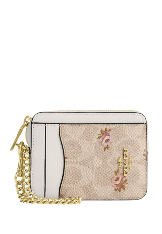 Coach Zip Card Case In Signature Canvas With Floral Print - Sand Multi