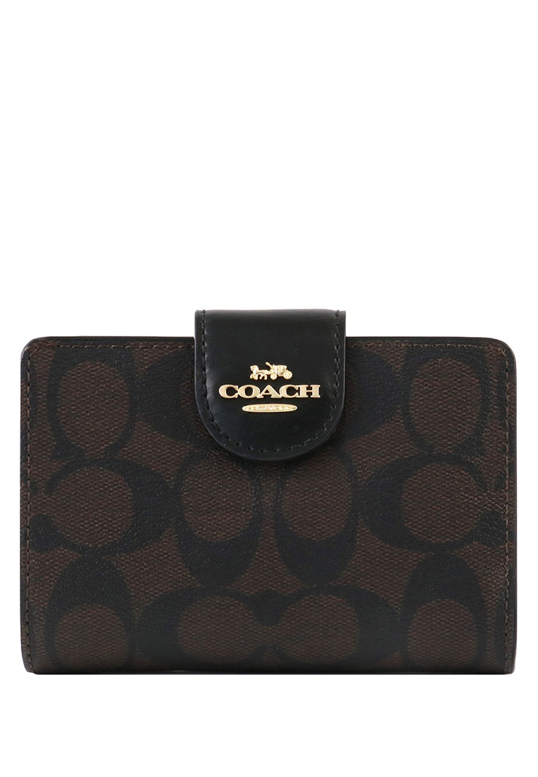Coach Medium Corner Zip Wallet In Signature Canvas - Dark Brown