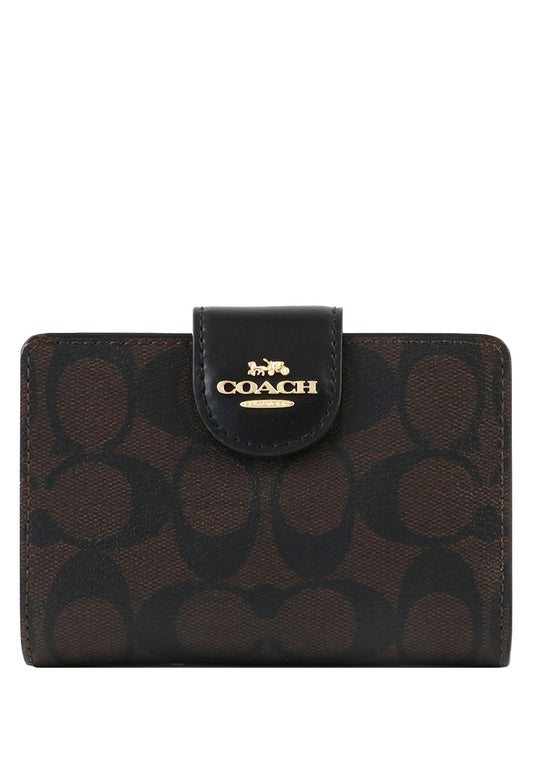 Coach Medium Corner Zip Wallet In Signature Canvas - Dark Brown