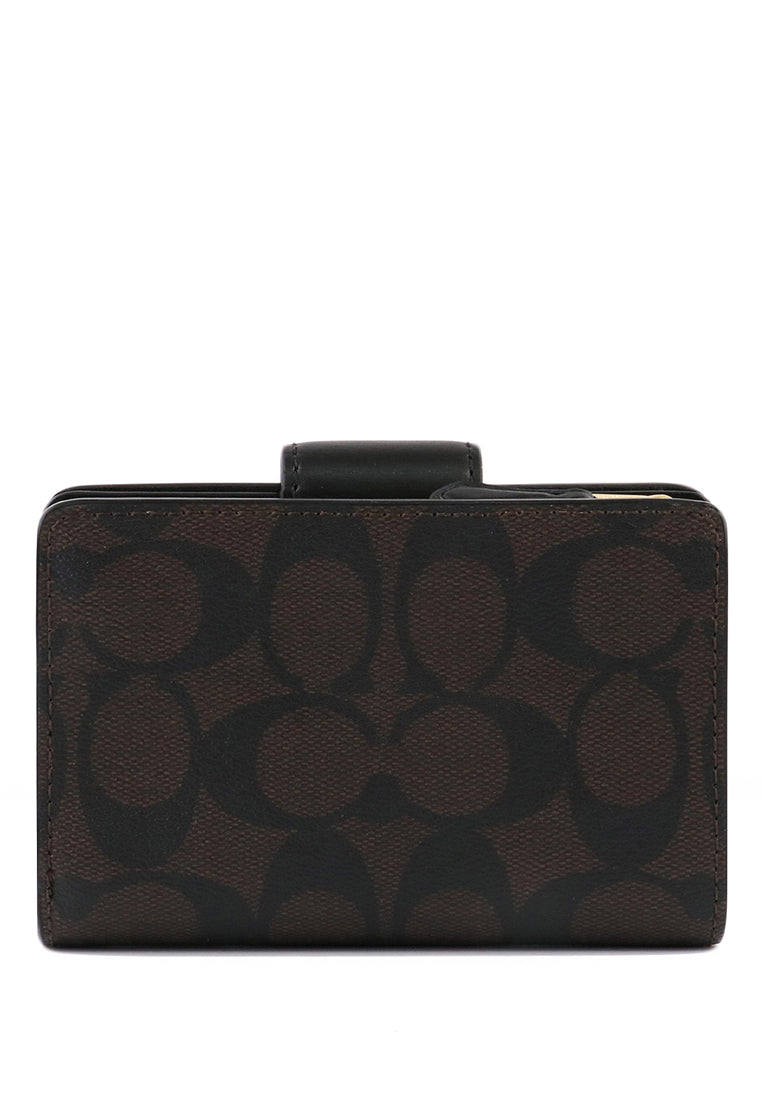 Coach Medium Corner Zip Wallet In Signature Canvas - Dark Brown