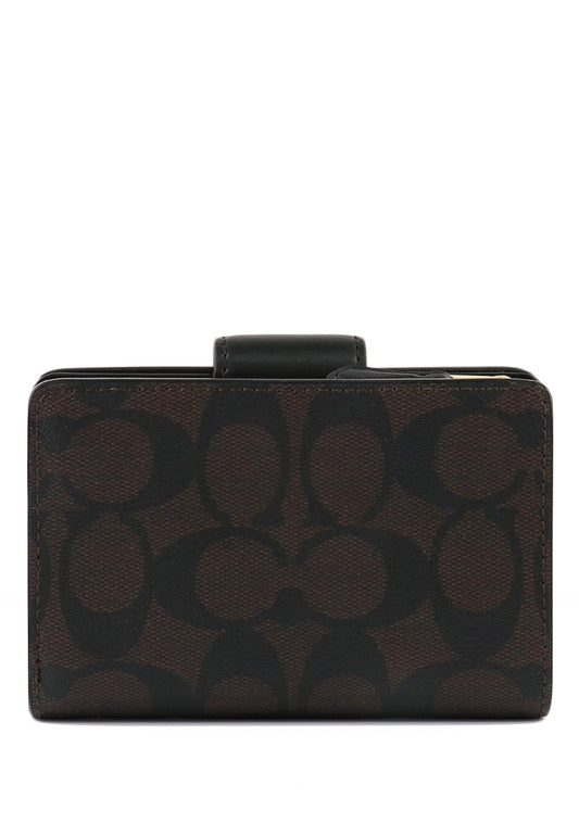 Coach Medium Corner Zip Wallet In Signature Canvas - Dark Brown