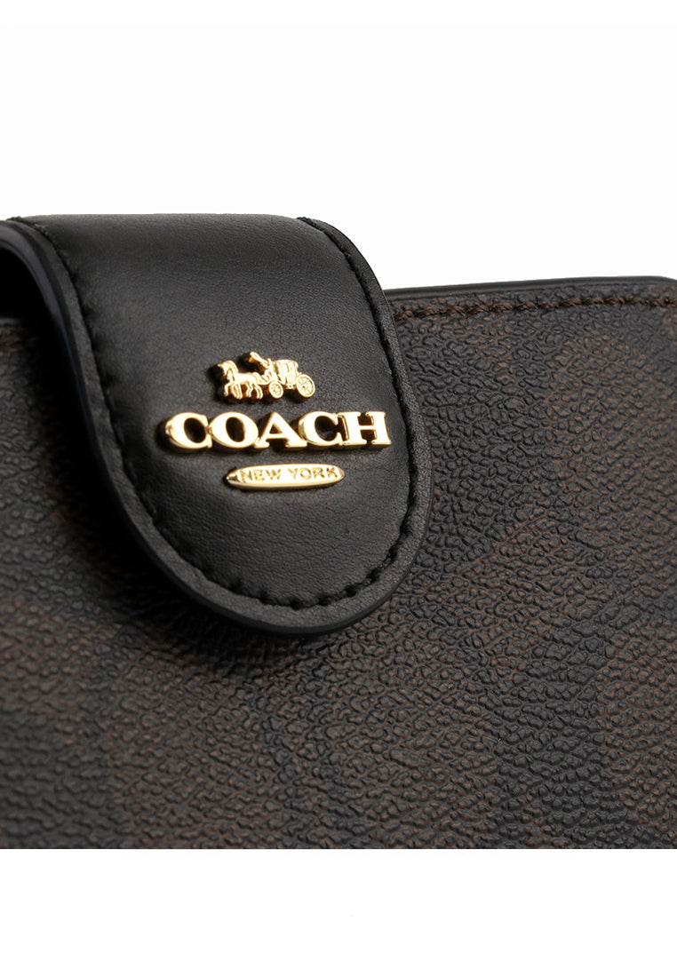 Coach Medium Corner Zip Wallet In Signature Canvas - Dark Brown