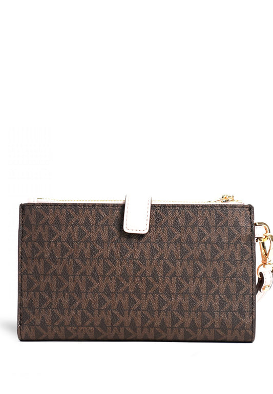 Michael Kors Jet Set Travel Large Double Zip Wristlet In Signature - Brown/Pink