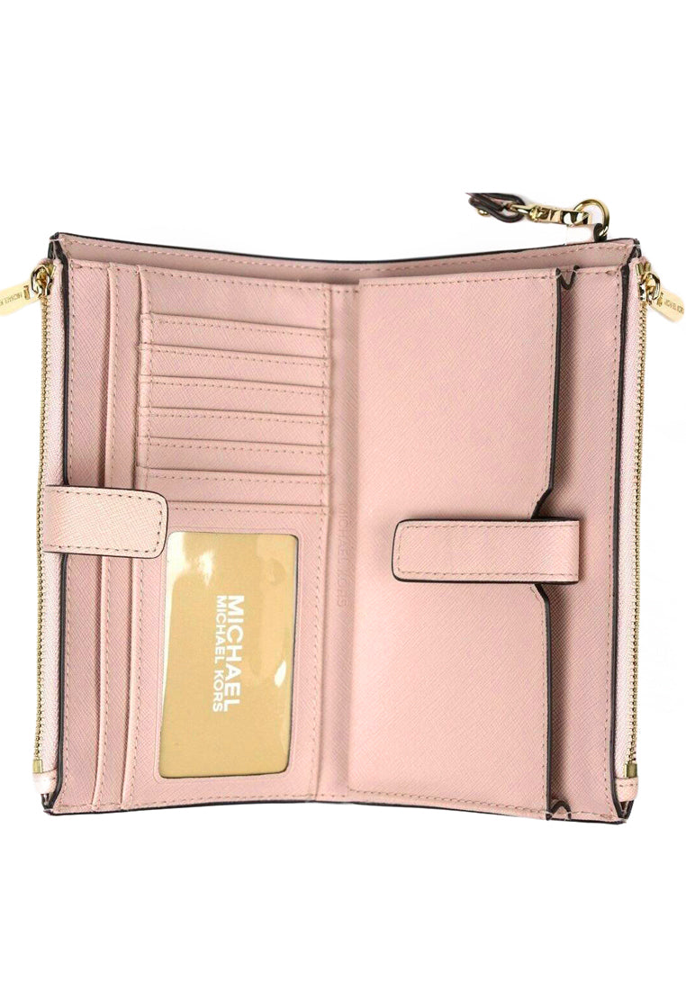 Michael Kors Jet Set Travel Large Double Zip Wristlet In Signature - Brown/Pink