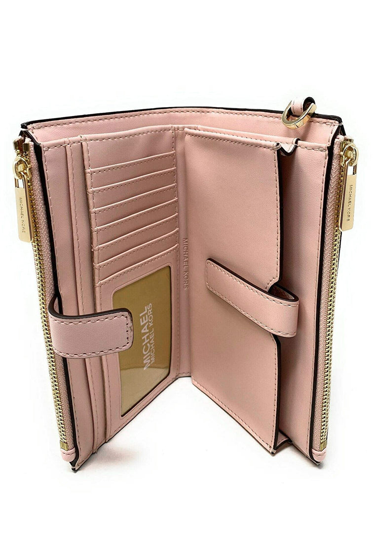 Michael Kors Jet Set Travel Large Double Zip Wristlet In Signature - Brown/Pink