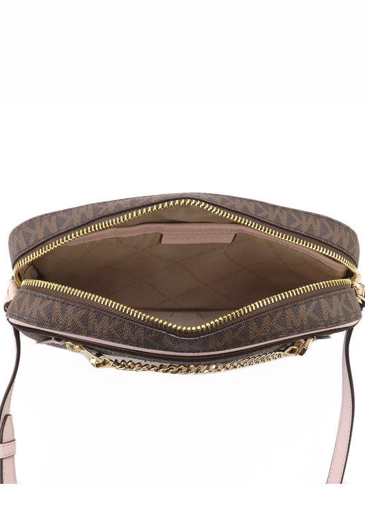 Michael Kors Jet Set Item Signature Large Chain Crossbody Bag - Brown/Pink