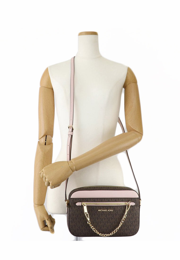 Michael Kors Jet Set Item Signature Large Chain Crossbody Bag - Brown/Pink