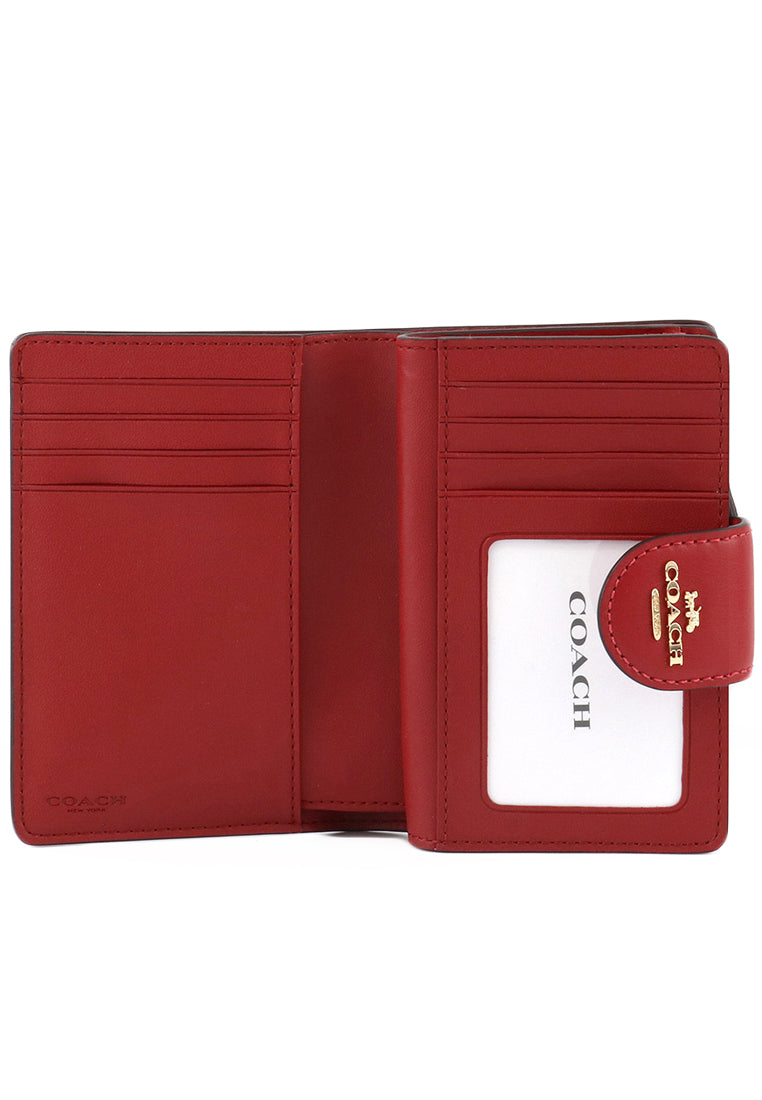 Coach Medium Corner Zip Wallet In Signature Canvas - Dark Brown/Red