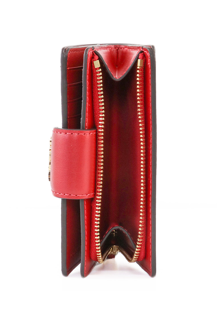 Coach Medium Corner Zip Wallet In Signature Canvas - Dark Brown/Red