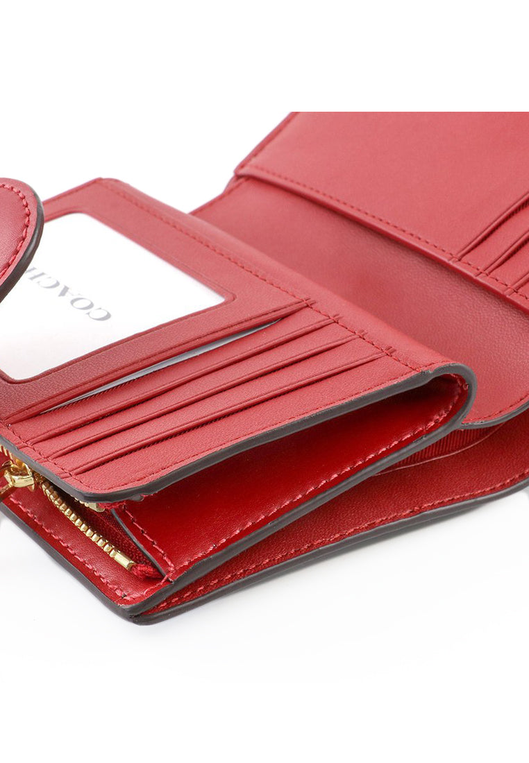 Coach Medium Corner Zip Wallet In Signature Canvas - Dark Brown/Red