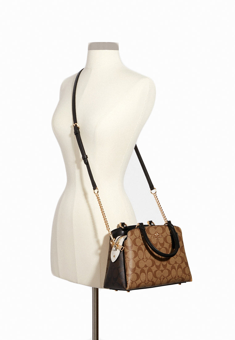 Coach Mini Lillie Carryall In Blocked Signature Canvas - Brown