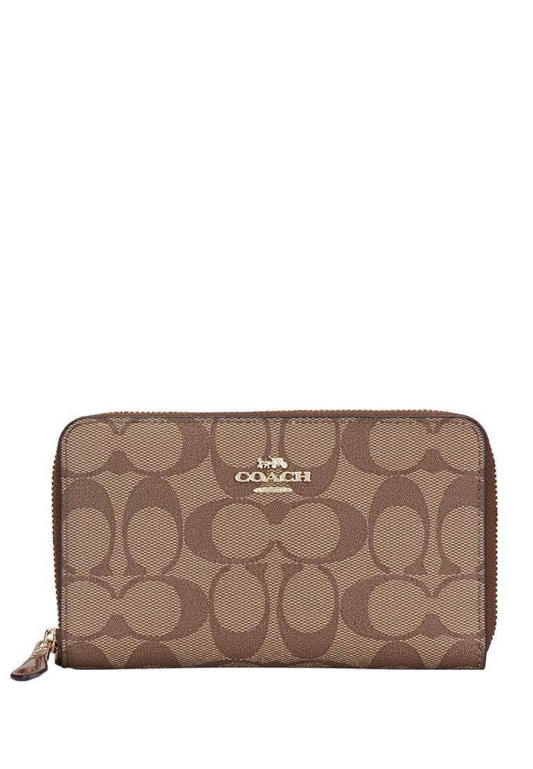 Coach Medium Zip Around Wallet In Signature Canvas - Brown
