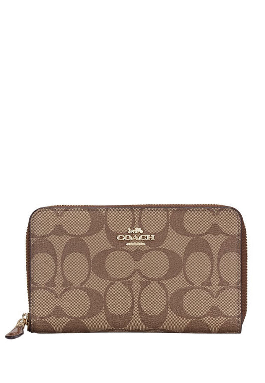 Coach Medium Zip Around Wallet In Signature Canvas - Brown