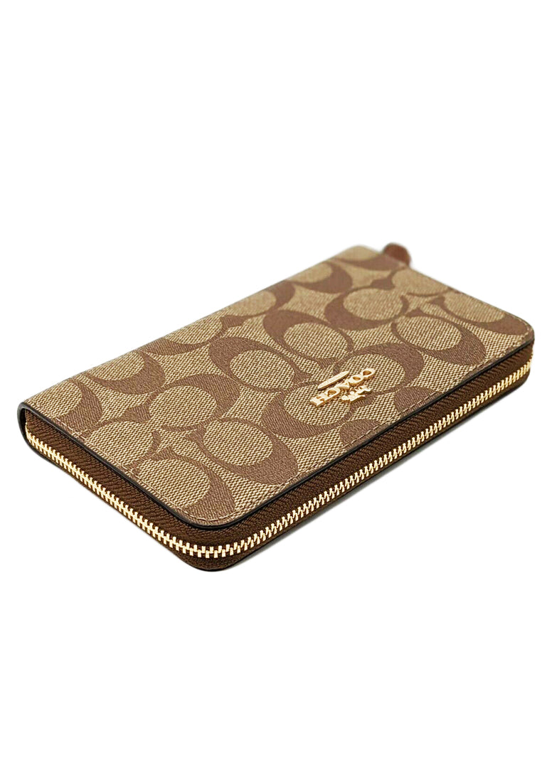 Coach Medium Zip Around Wallet In Signature Canvas - Brown