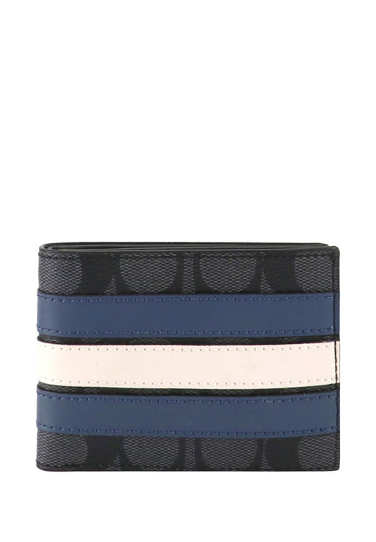 Coach Mens Slim Billfold Wallet In Signature Canvas With Varsity Stripe - Black/Denim/White