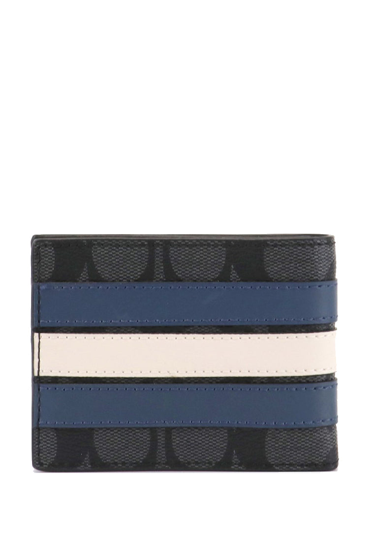 Coach Mens Slim Billfold Wallet In Signature Canvas With Varsity Stripe - Black/Denim/White