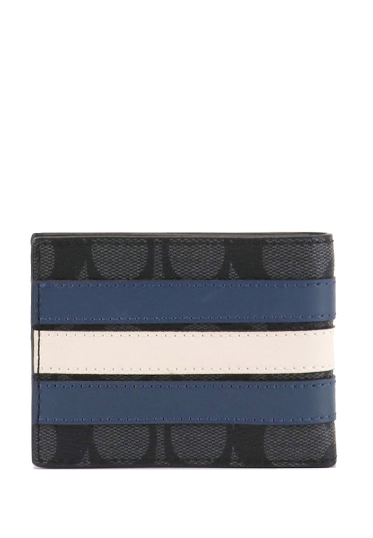 Coach Mens Slim Billfold Wallet In Signature Canvas With Varsity Stripe - Black/Denim/White