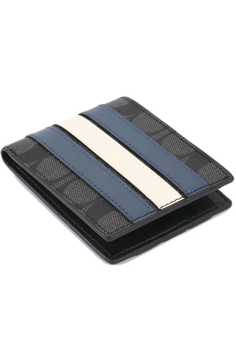 Coach Mens Slim Billfold Wallet In Signature Canvas With Varsity Stripe - Black/Denim/White