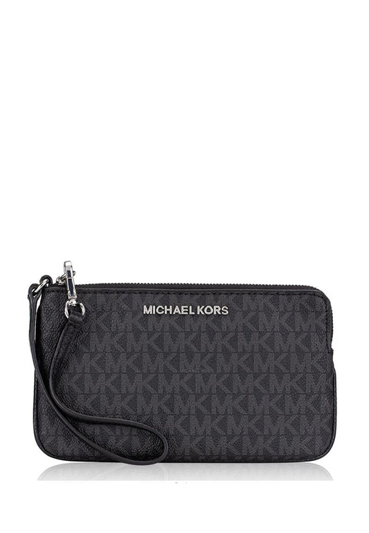 Michael Kors Jet Set Travel Large Top Zip Wristlet In Signature - Black