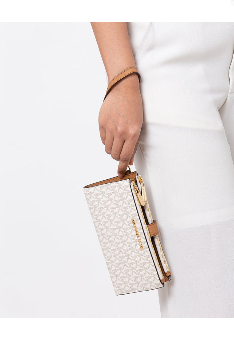 Michael Kors Jet Set Travel Large Double Zip Wristlet In Signature - Vanila