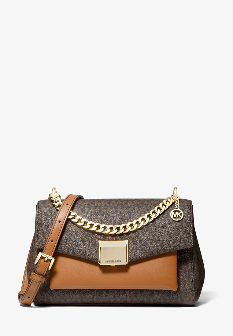 Michael Kors Lita Medium Two-Tone Logo Crossbody Bag - Brown
