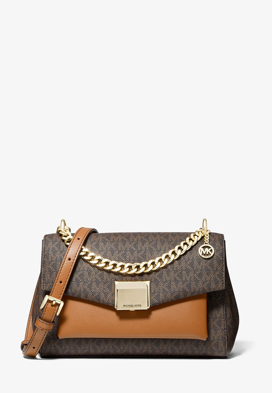 Michael Kors Lita Medium Two-Tone Logo Crossbody Bag - Brown