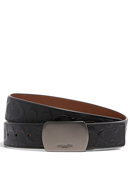 Coach Mens Plaque Buckle Cut-To-Size Reversible Belt - Black/Brown