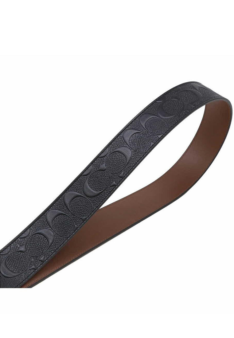 Coach Mens Plaque Buckle Cut-To-Size Reversible Belt - Black/Brown