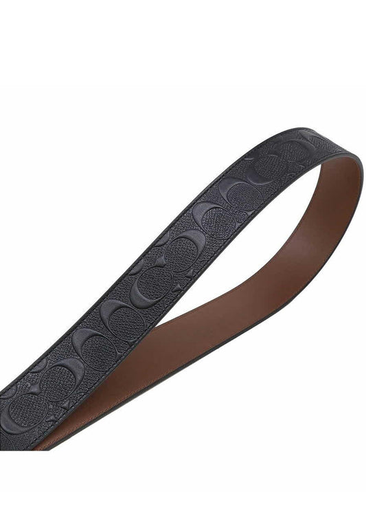 Coach Mens Plaque Buckle Cut-To-Size Reversible Belt - Black/Brown