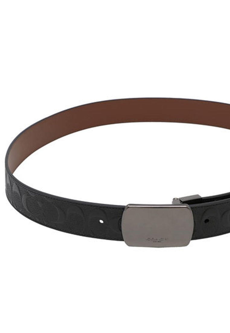 Coach Mens Plaque Buckle Cut-To-Size Reversible Belt - Black/Brown