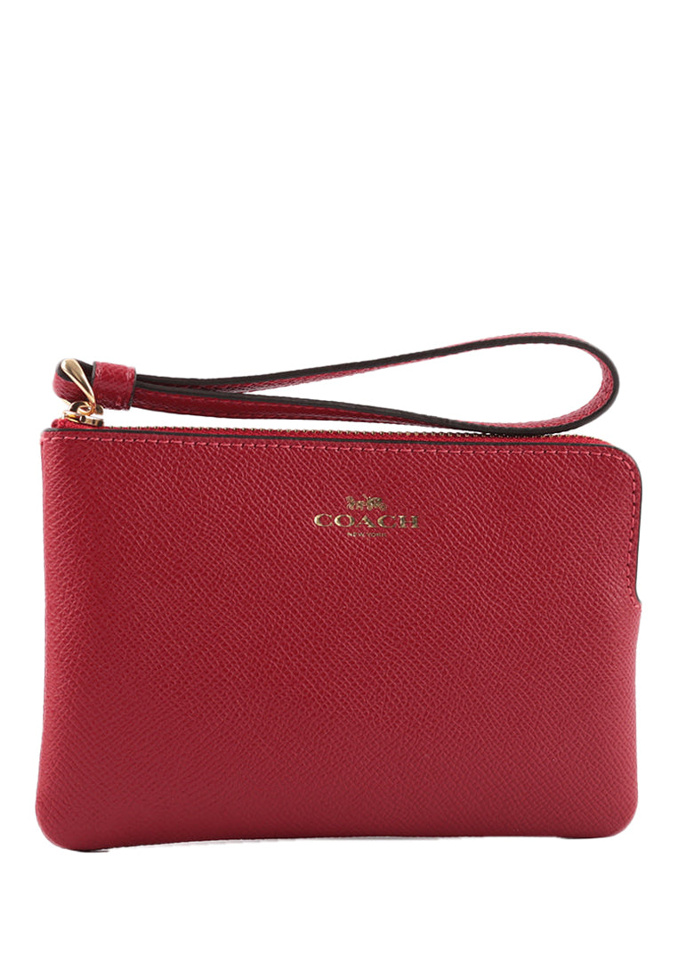 Coach Corner Zip Wristlet In Crossgrain Leather Red