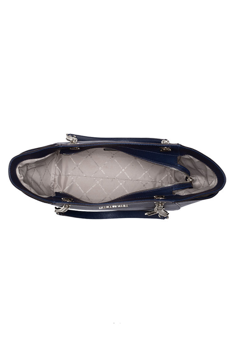 Michael Kors Jet Set Travel Large Chain Shoulder Leather Bag - Navy(Silver Logo)