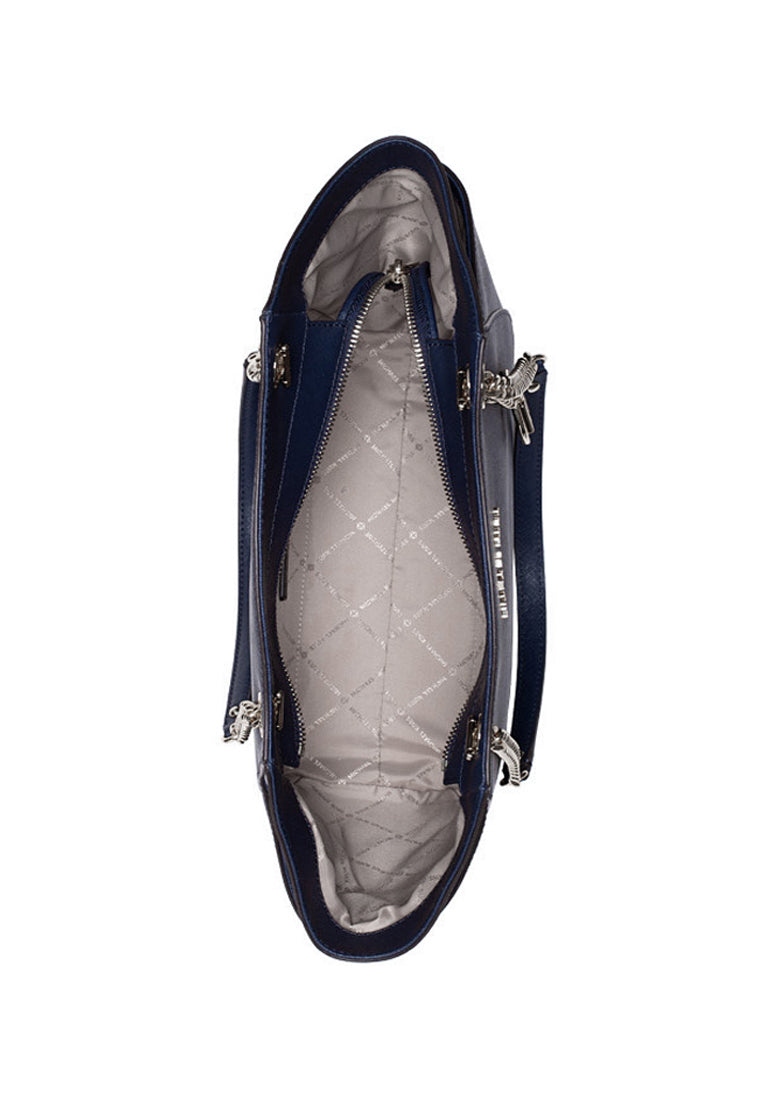 Michael Kors Jet Set Travel Large Chain Shoulder Leather Bag - Navy(Silver Logo)