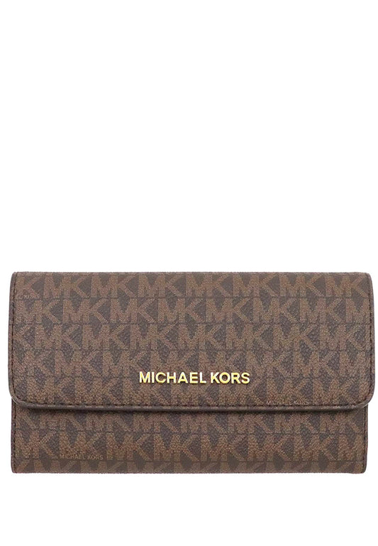Michael Kors Jet Set Travel Large Trifold Wallet In Signature - Brown