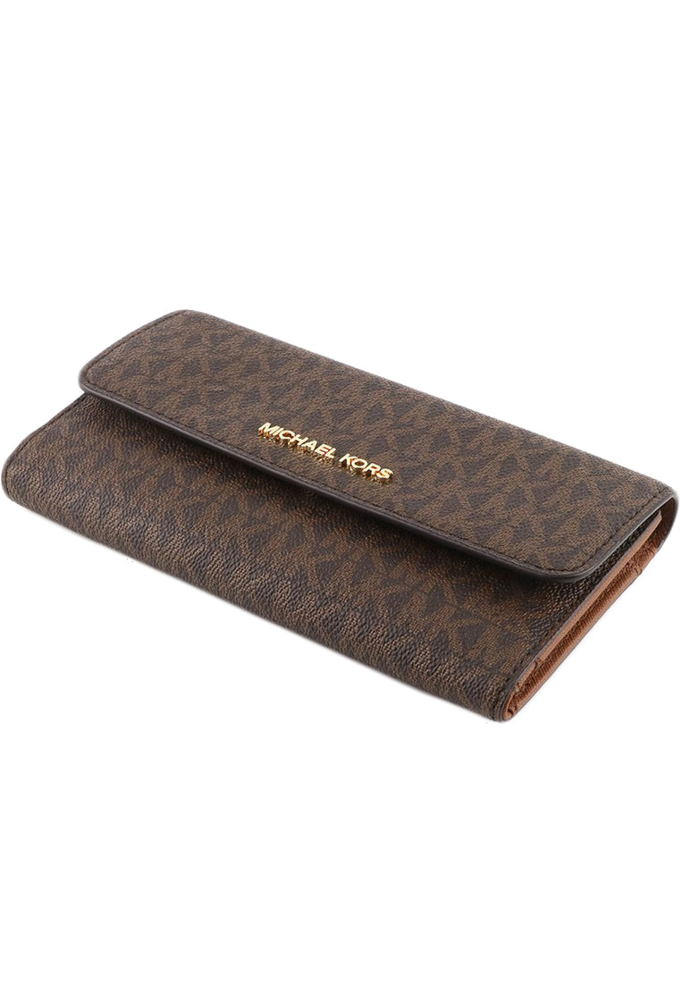 Michael Kors Jet Set Travel Large Trifold Wallet In Signature - Brown