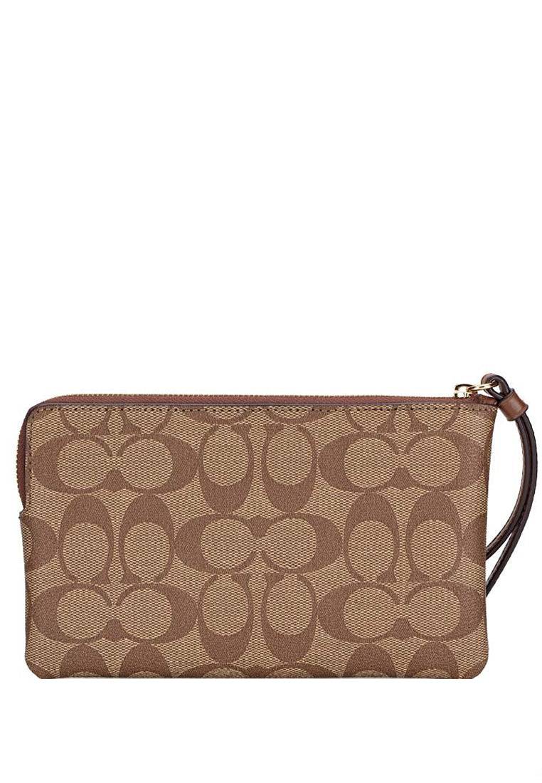 Coach Large Corner Zip Wristlet In Signature - Brown