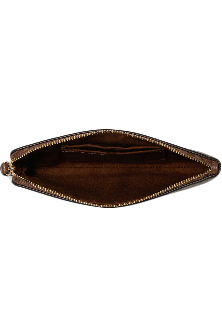 Coach Large Corner Zip Wristlet In Signature - Brown
