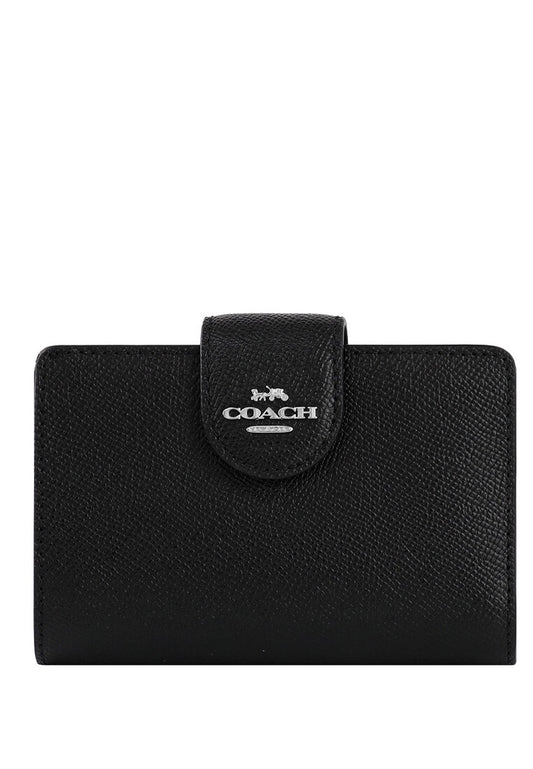 Coach Medium Corner Zip Wallet - Black (Silver Hardware)