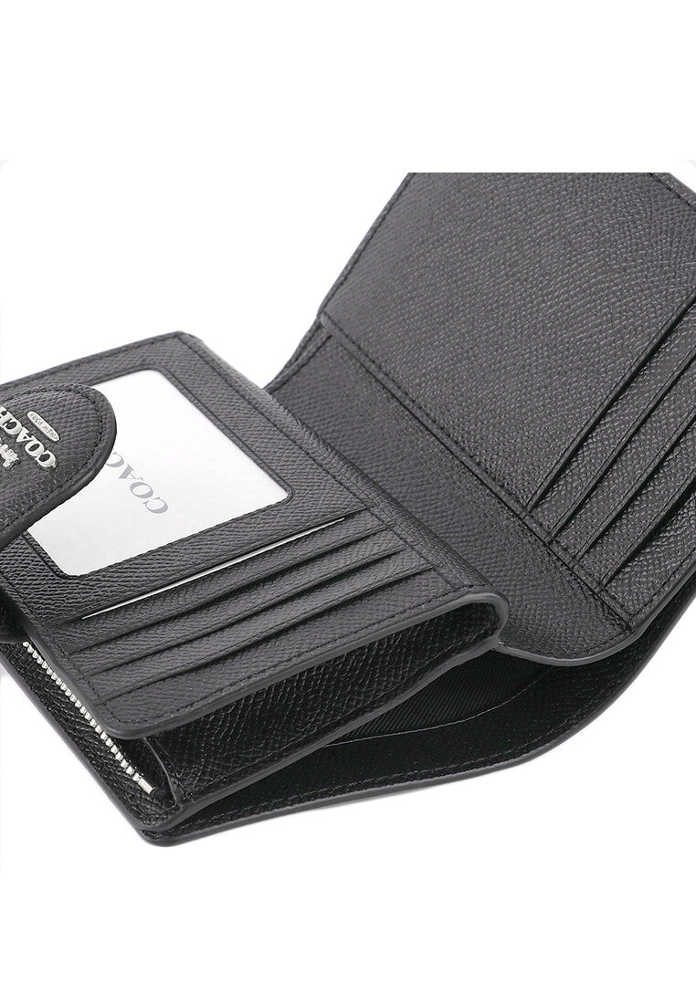 Coach Medium Corner Zip Wallet - Black (Silver Hardware)