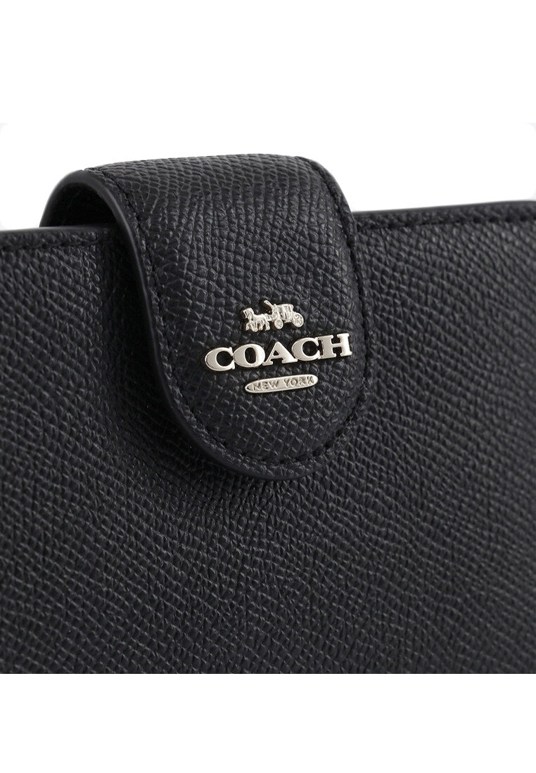 Coach Medium Corner Zip Wallet - Black (Silver Hardware)