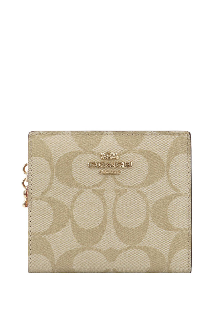 Coach Snap Wallet In Signature Canvas - Light Bronw/Bubblegum