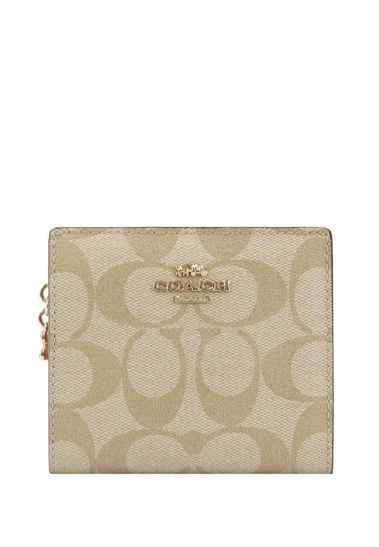 Coach Snap Wallet In Signature Canvas - Light Bronw/Bubblegum