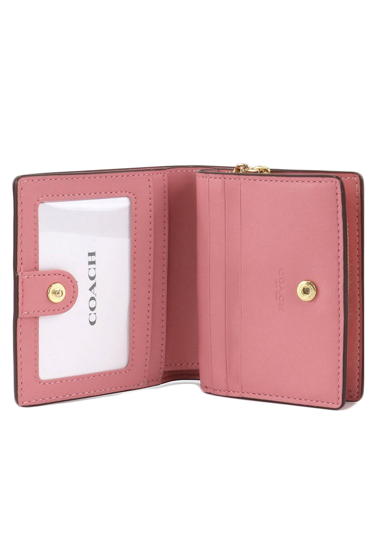 Coach Snap Wallet In Signature Canvas - Light Bronw/Bubblegum