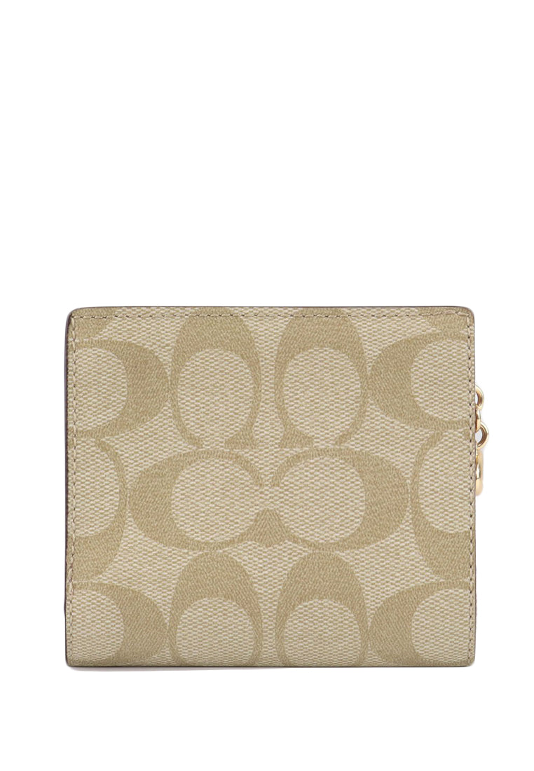 Coach Snap Wallet In Signature Canvas - Light Bronw/Bubblegum