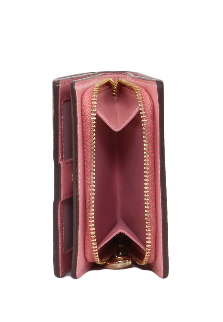 Coach Snap Wallet In Signature Canvas - Light Bronw/Bubblegum