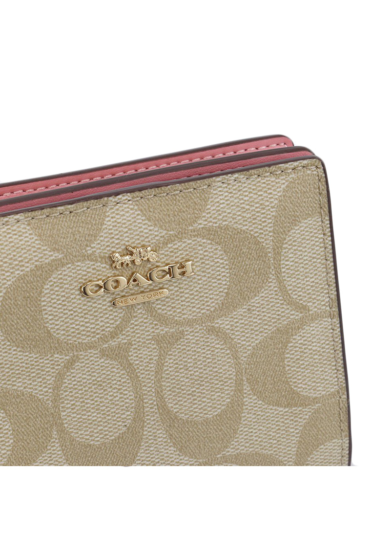 Coach Snap Wallet In Signature Canvas - Light Bronw/Bubblegum