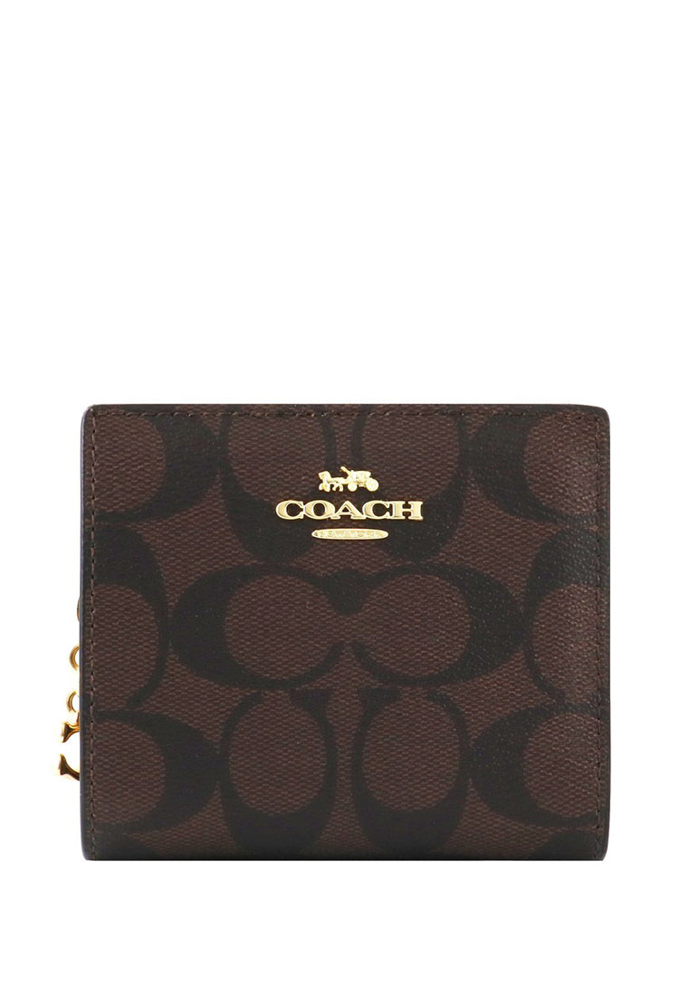 Coach Snap Wallet In Signature Canvas - Dark Brown